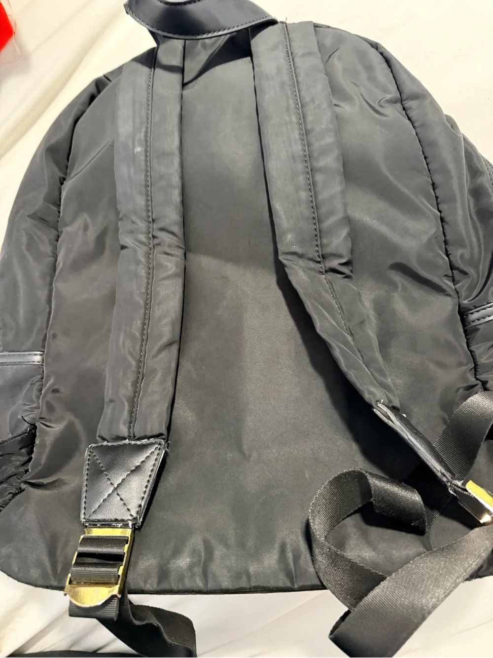 Adrienne Vittadini Black Nylon Backpack with Gold Accents
